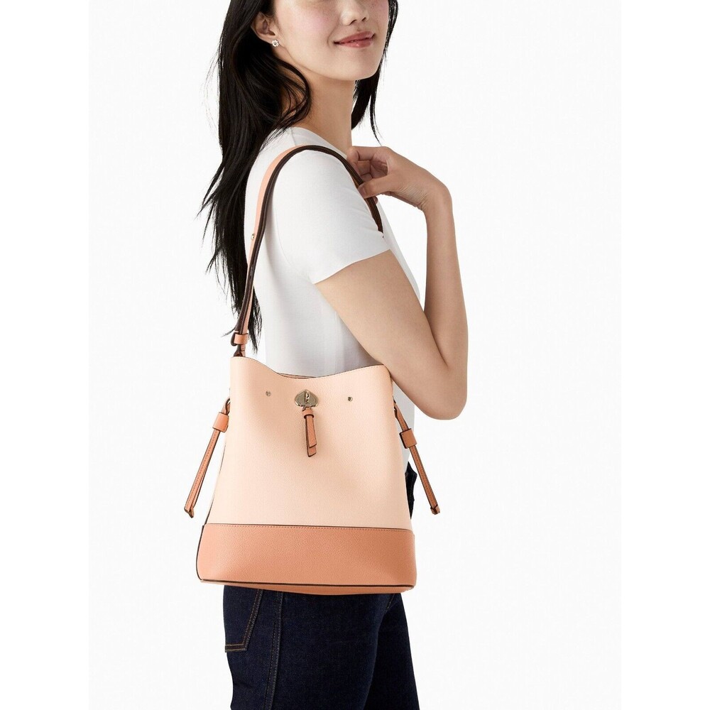 New Kate Spade Marti Large Bucket bag Colorblock Pebble Leather Soft Rose Multi